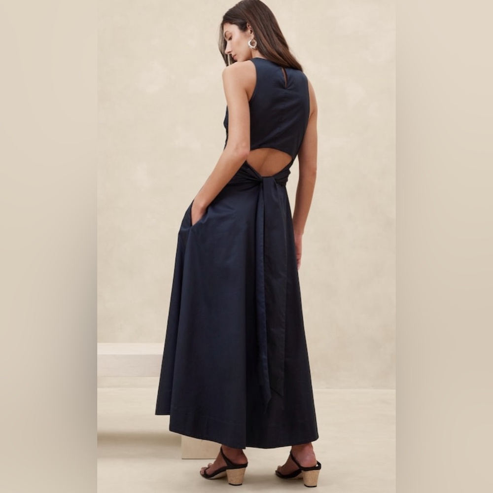 Banana Republic Navy Blue Maxi Dress with Back Tie